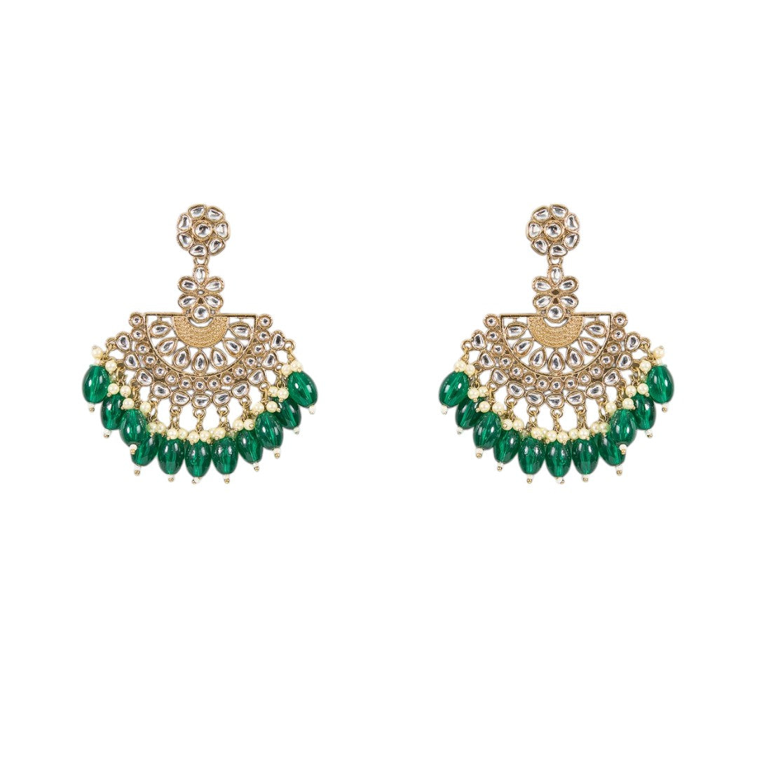 Earrings Emerald Green Kundan Jhumka.