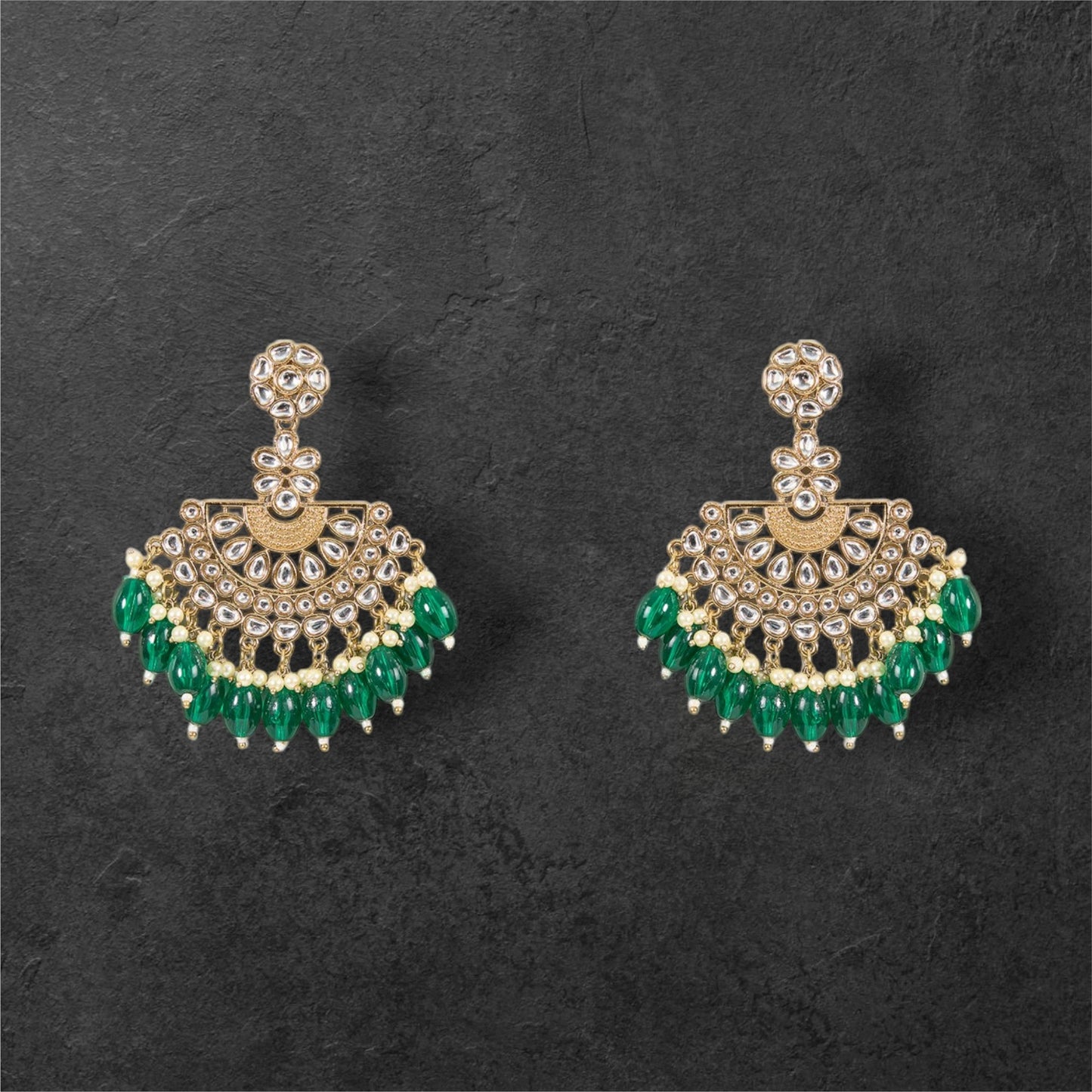Earrings Emerald Green Kundan Jhumka.