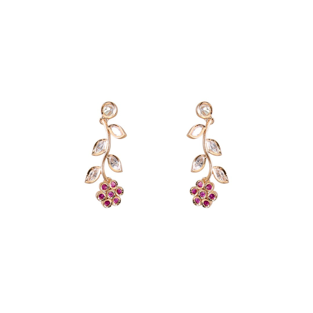 Gold-Toned Floral Kundan Necklace Set featuring Pink Stone Accents
