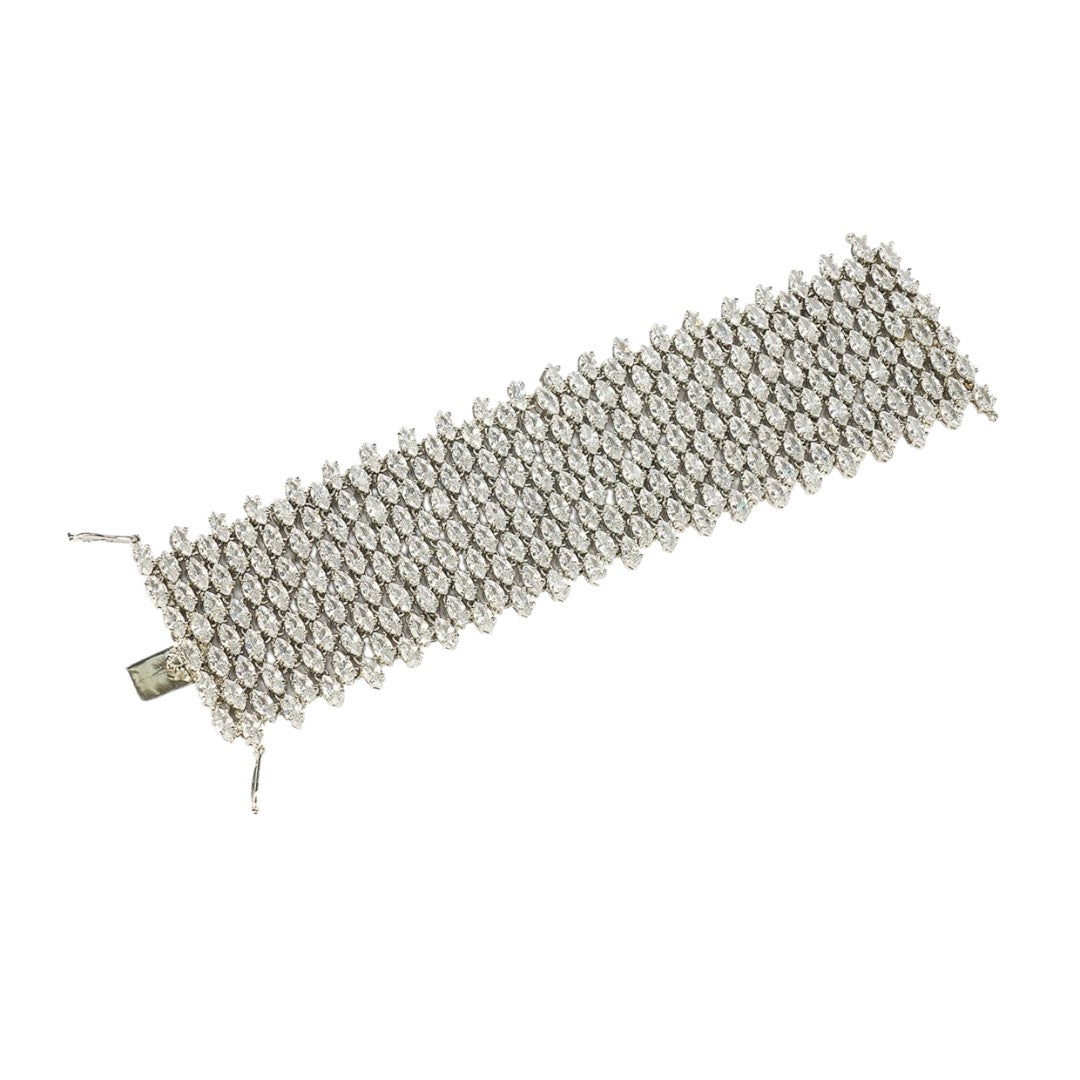 Exquisite Wide Moissanite Cuff Bracelet in Silver Finish