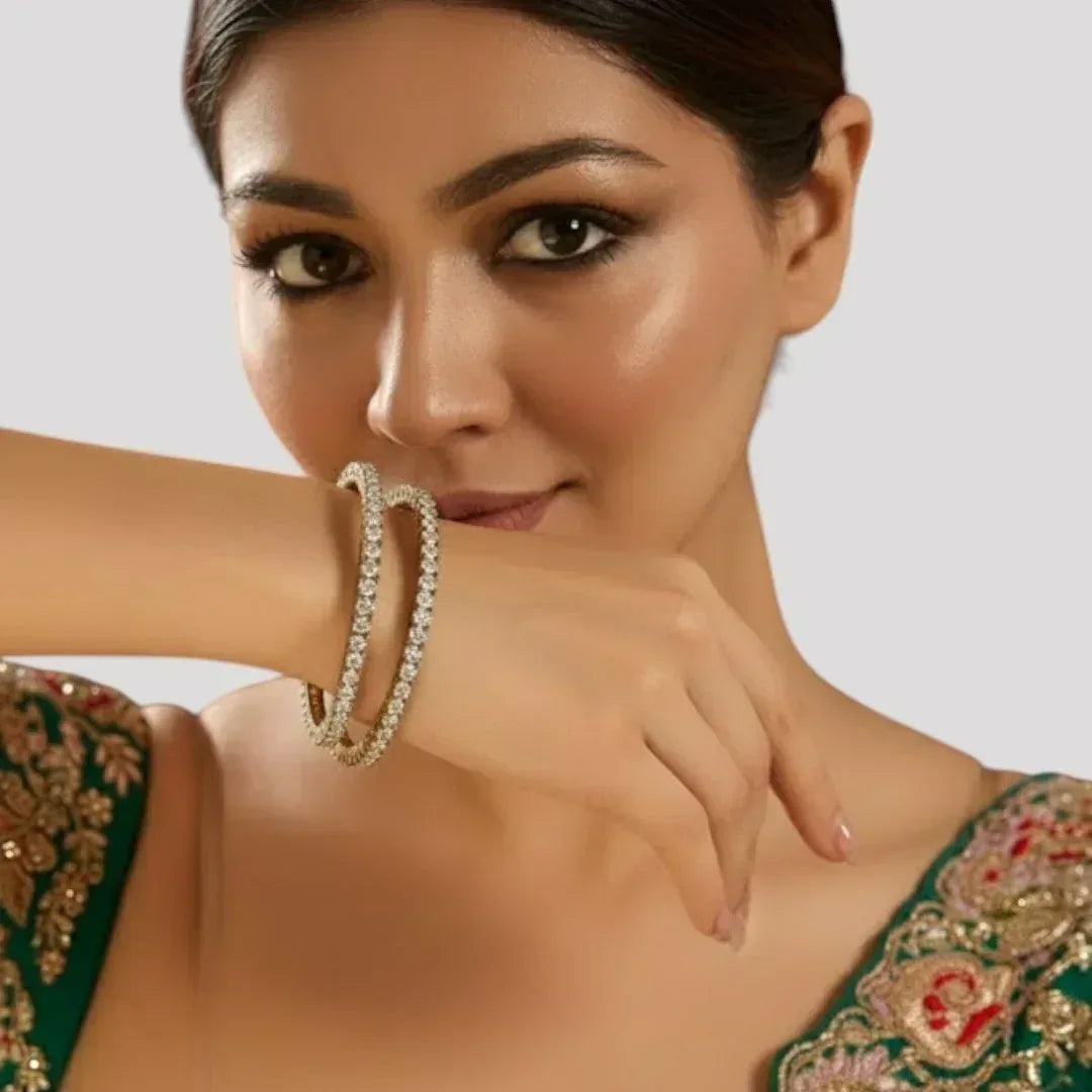 Elegant Diamond-Cut Stone Studded Crystal Bangles for Women - Auraa Trends