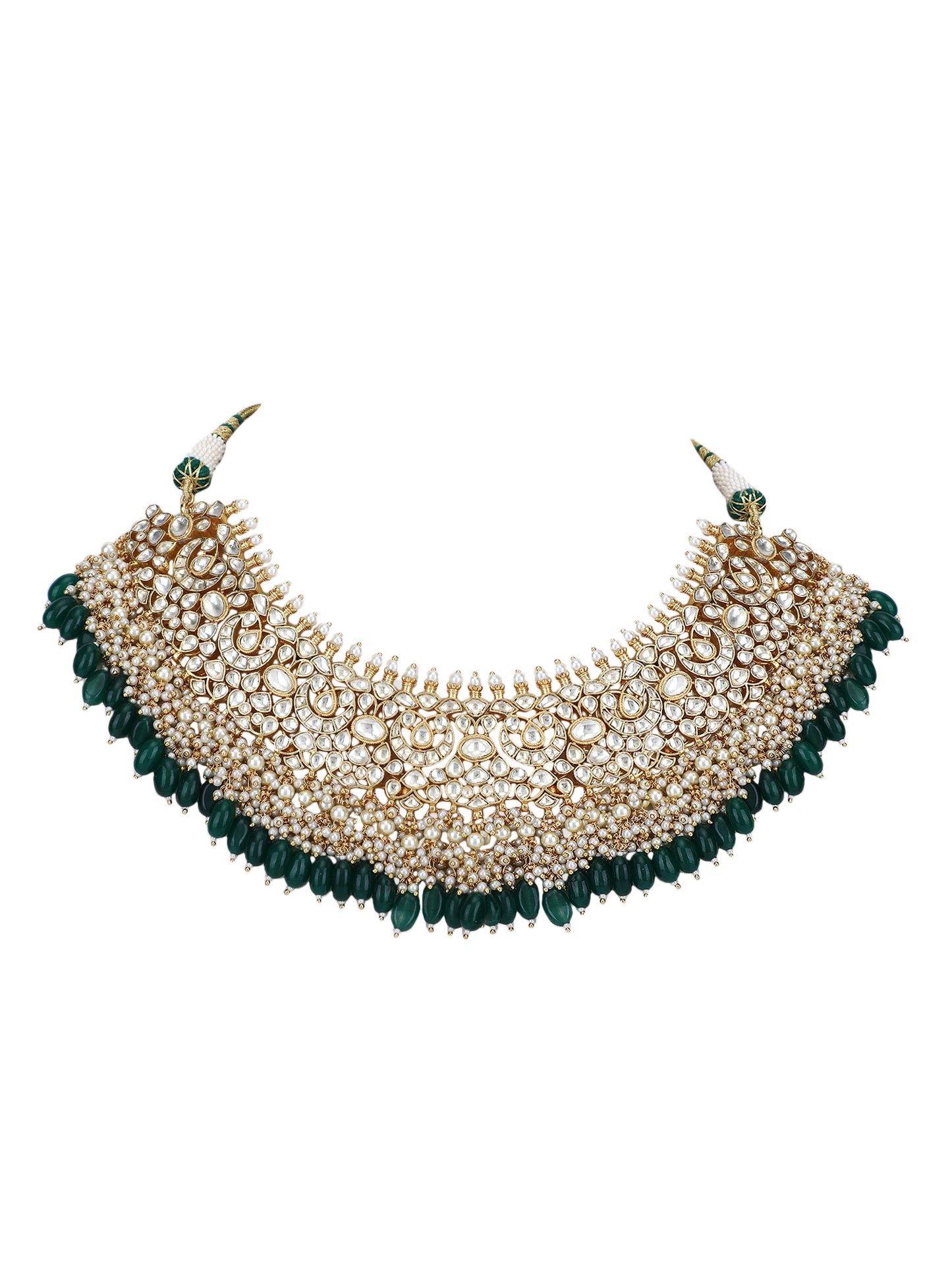 22KT Gold Plated Kundan Classic Green Necklace Set For women and Girls