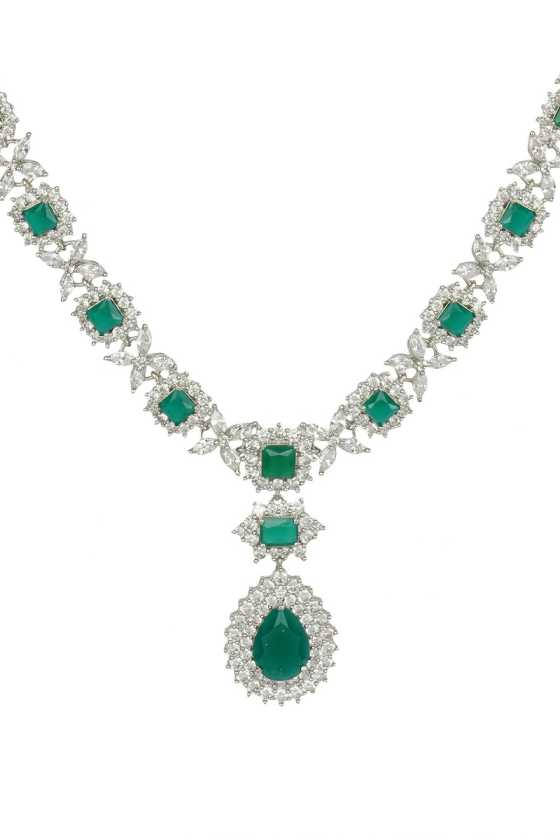 Buy 92.5 Pure Silver Finish Diamante Necklace Set