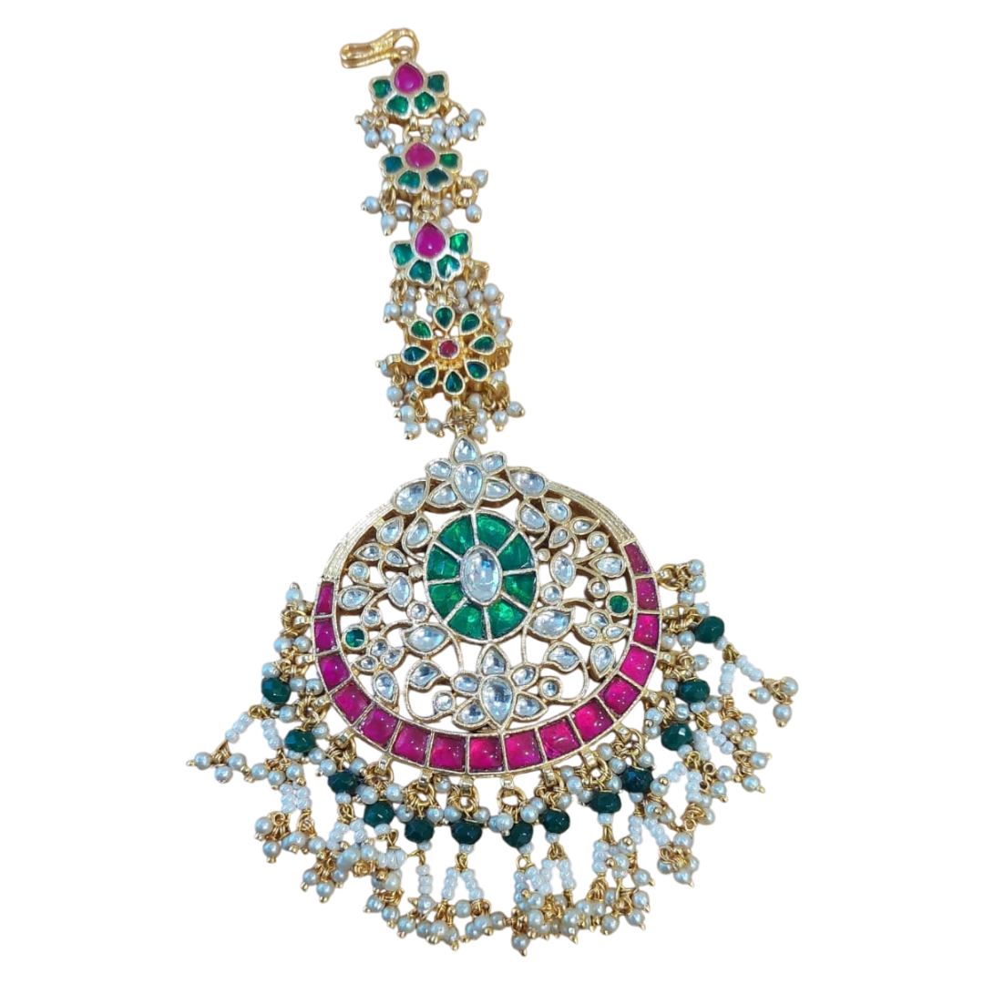 Exquisite Floral Meenakari Kundan Necklace with Pink, Green, and White Pearls