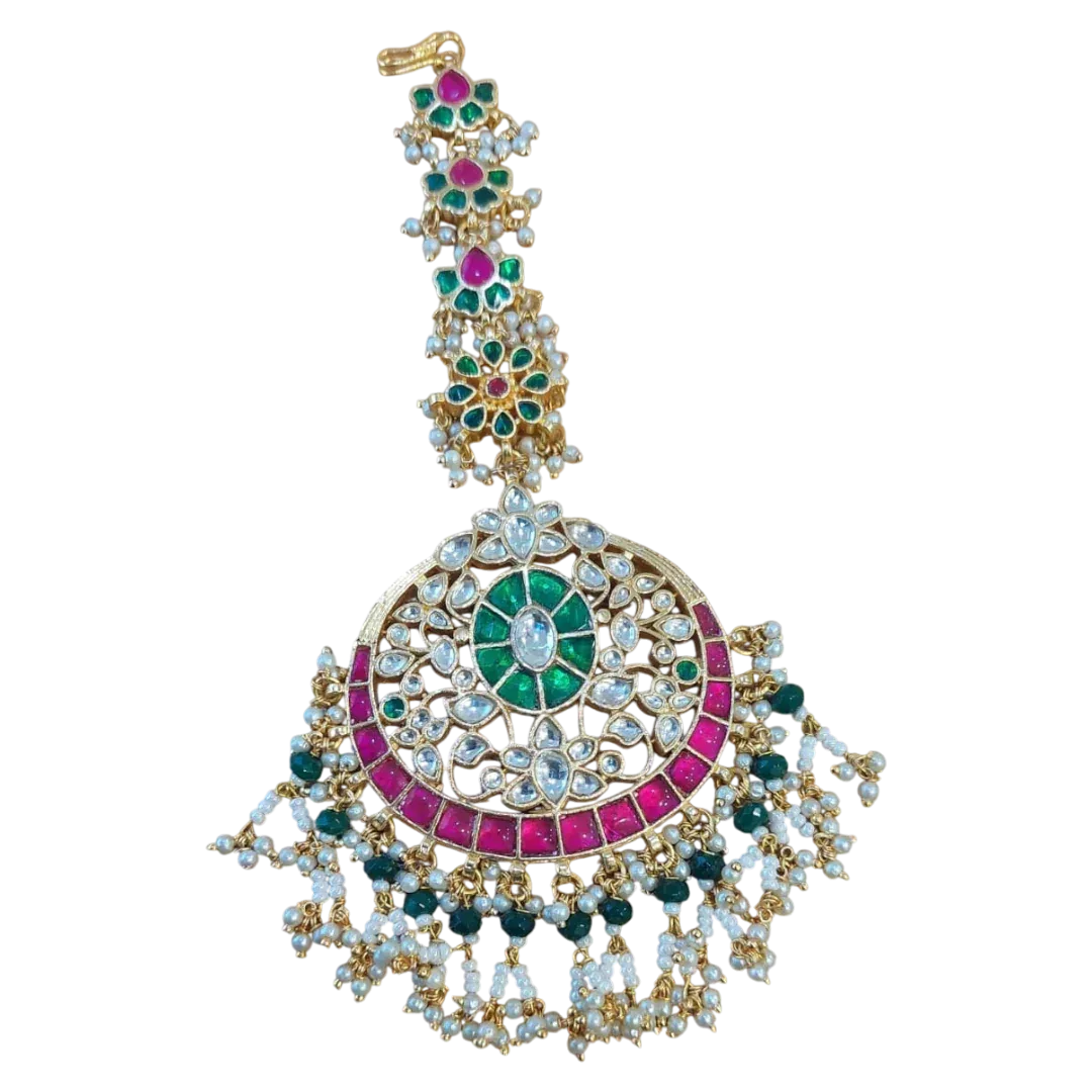 Exquisite Floral Meenakari Kundan Necklace with Pink, Green, and White Pearls - Auraa Trends