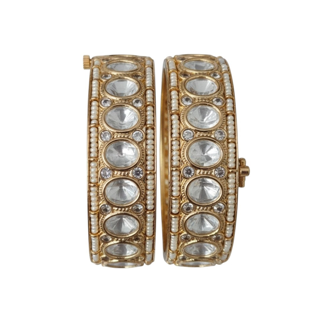 Gold plated Kundan and pearl studded handcrafted bridal bangles for women