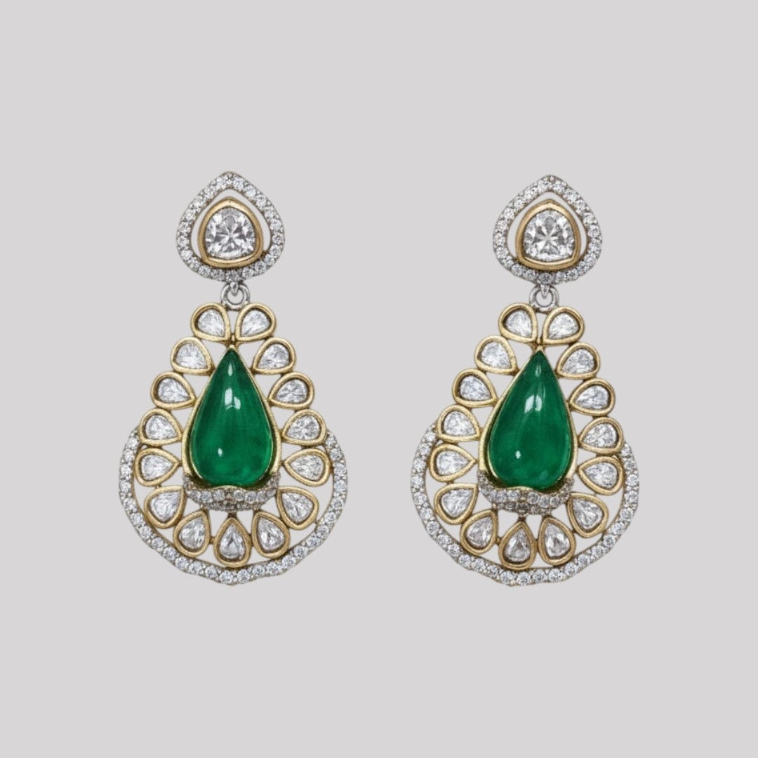 “Kundan choker necklace set with green teardrop stones and matching earrings – traditional bridal jewellery for women.”