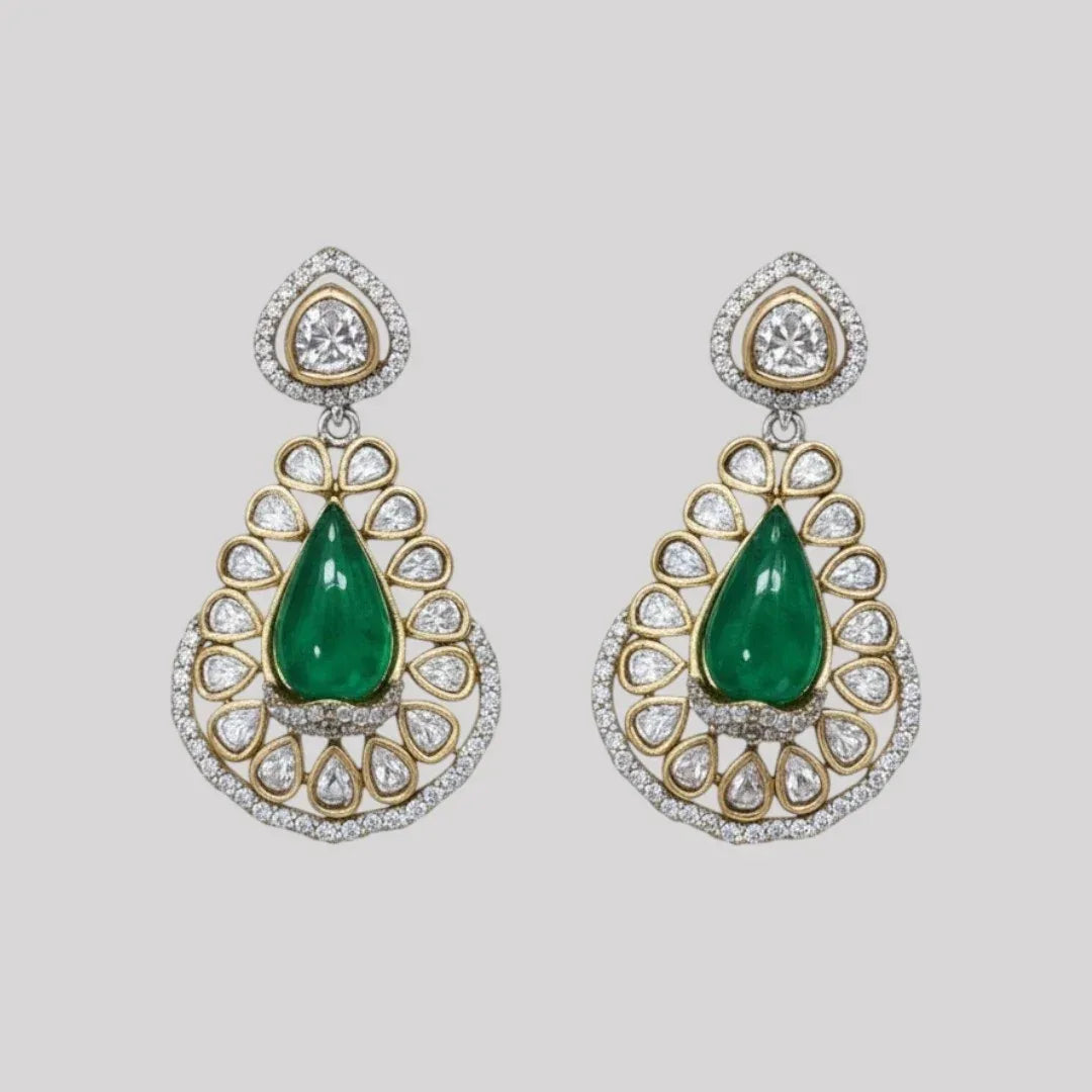 Elegant Kundan Choker Necklace Set with Green Stone Drops & Matching Earrings - Auraa Trends