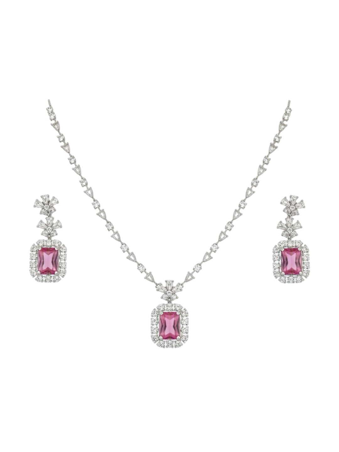 Elegant diamond-style necklace and earring set for weddings and special occasions.