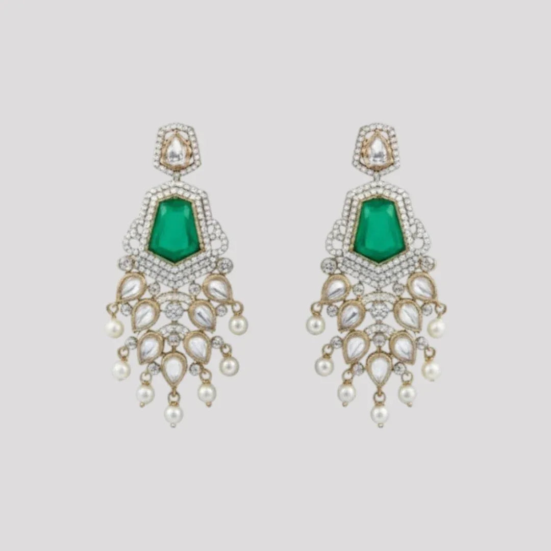 Emerald Green Stone Long Necklace Set for Women - Auraa Trends