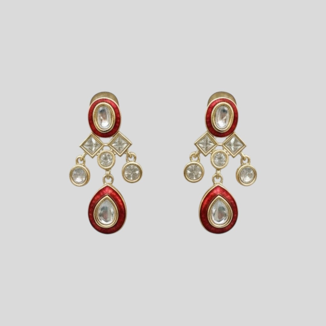 Traditional Kundan Necklace & Earrings Set with Red Enamel Detailing – Bridal/Party Wear Jewelry