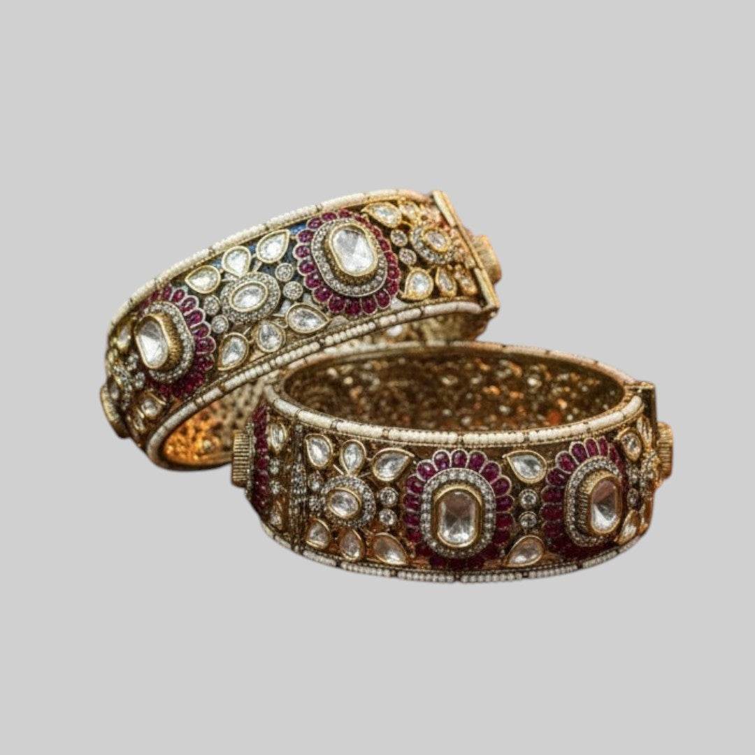 Mehandi Polish Openable Polki Kada with Red Stone Accents - Auraa Trends