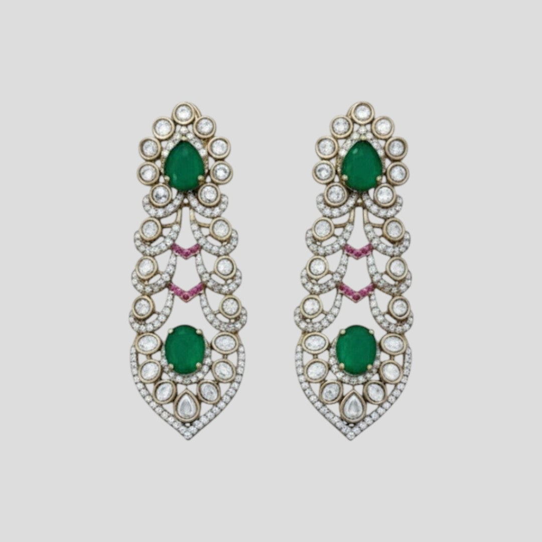 “Pink and Green Kundan Bridal Necklace Set with Gold Plating and Matching Earrings – Heavy Wedding Jewellery”