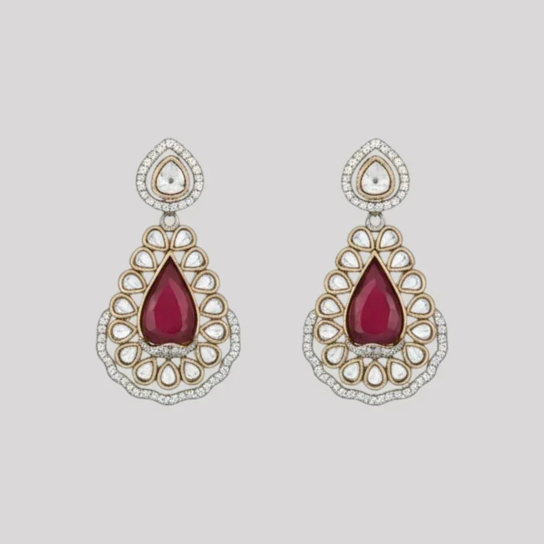 Bridal Kundan Choker Necklace Set with Ruby Red Stones & Matching Earrings - Auraa Trends