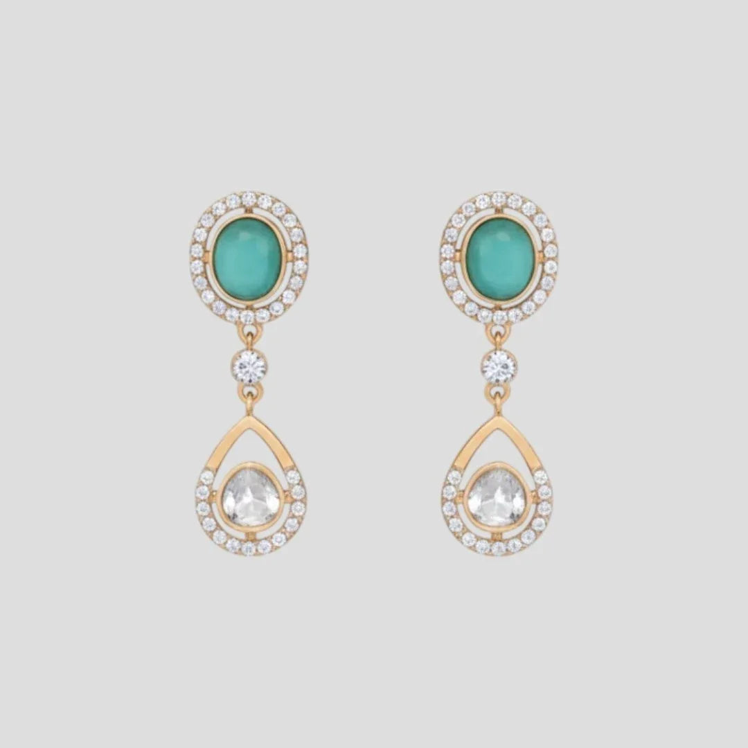 Elegant Gold-Plated Turquoise & Crystal Pendant Necklace and Earrings Set - Auraa Trends