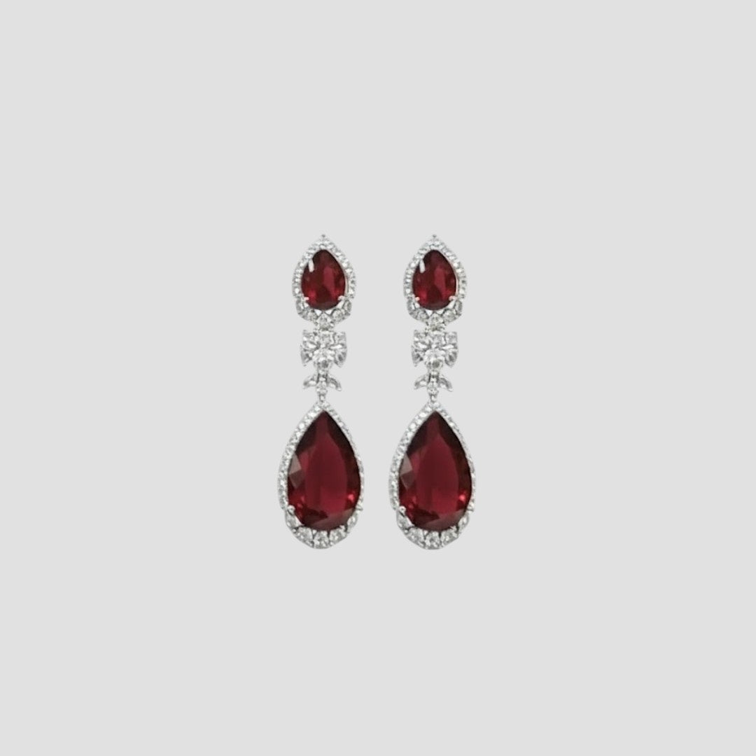 Red Stone Diamond-Cut Bridal Necklace Set for Women with Matching Earrings
