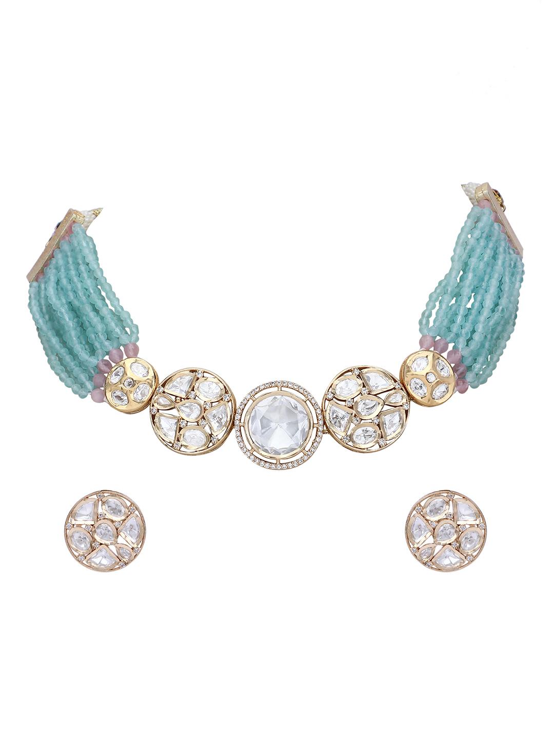 Stunning Blue Kundan Necklace Set