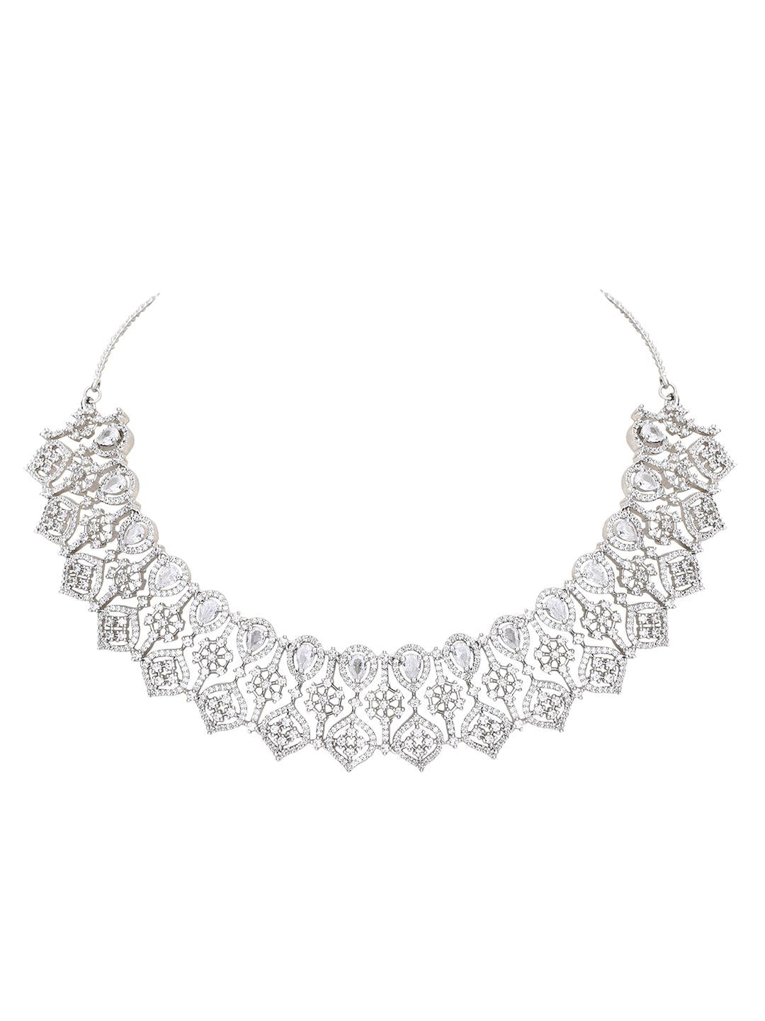 Dazzling Rhodium Plated American Diamond Necklace Set