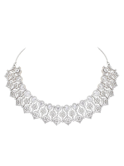 Dazzling Rhodium Plated American Diamond Necklace Set