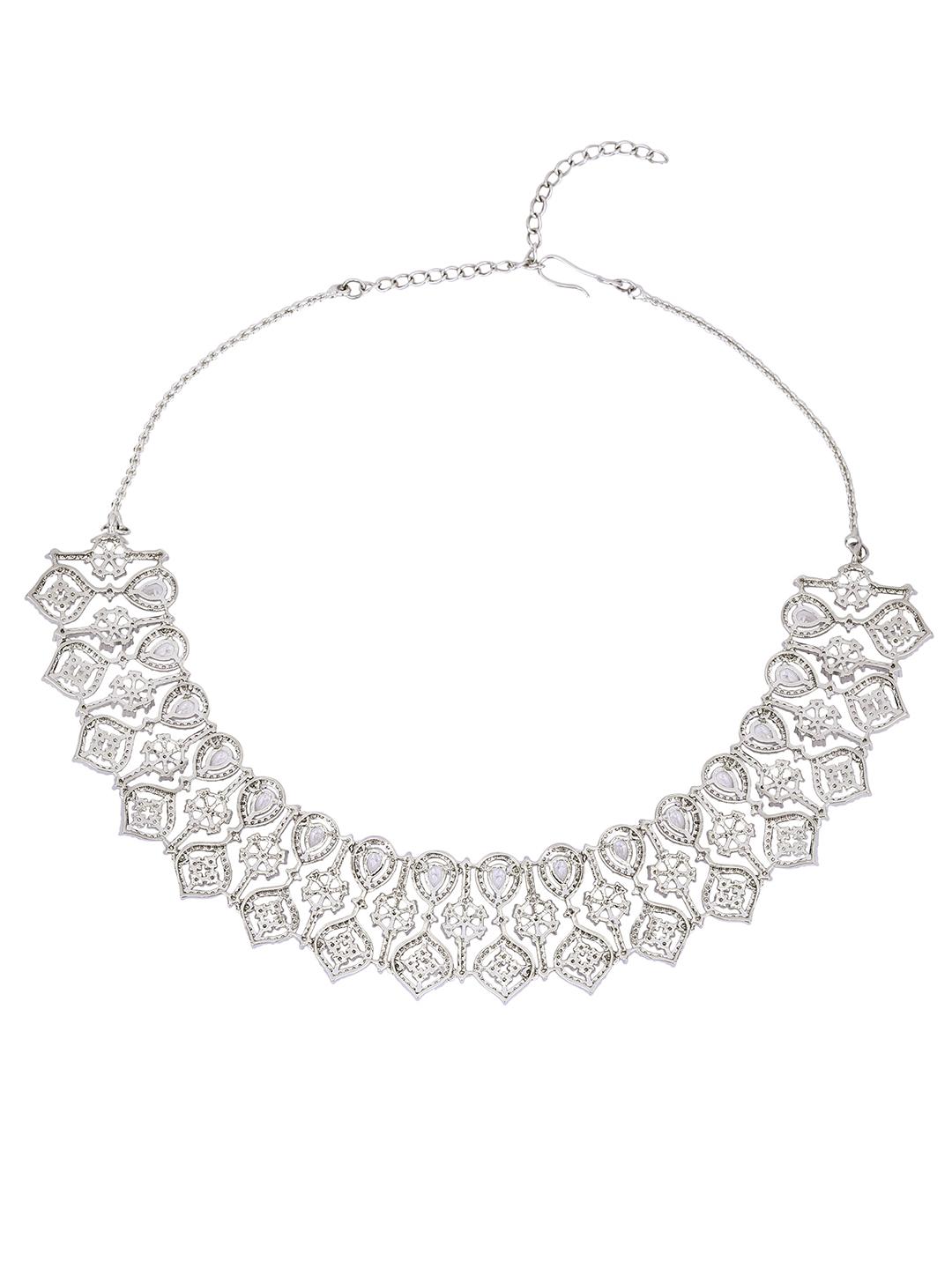 Dazzling Rhodium Plated American Diamond Necklace Set with earrings set