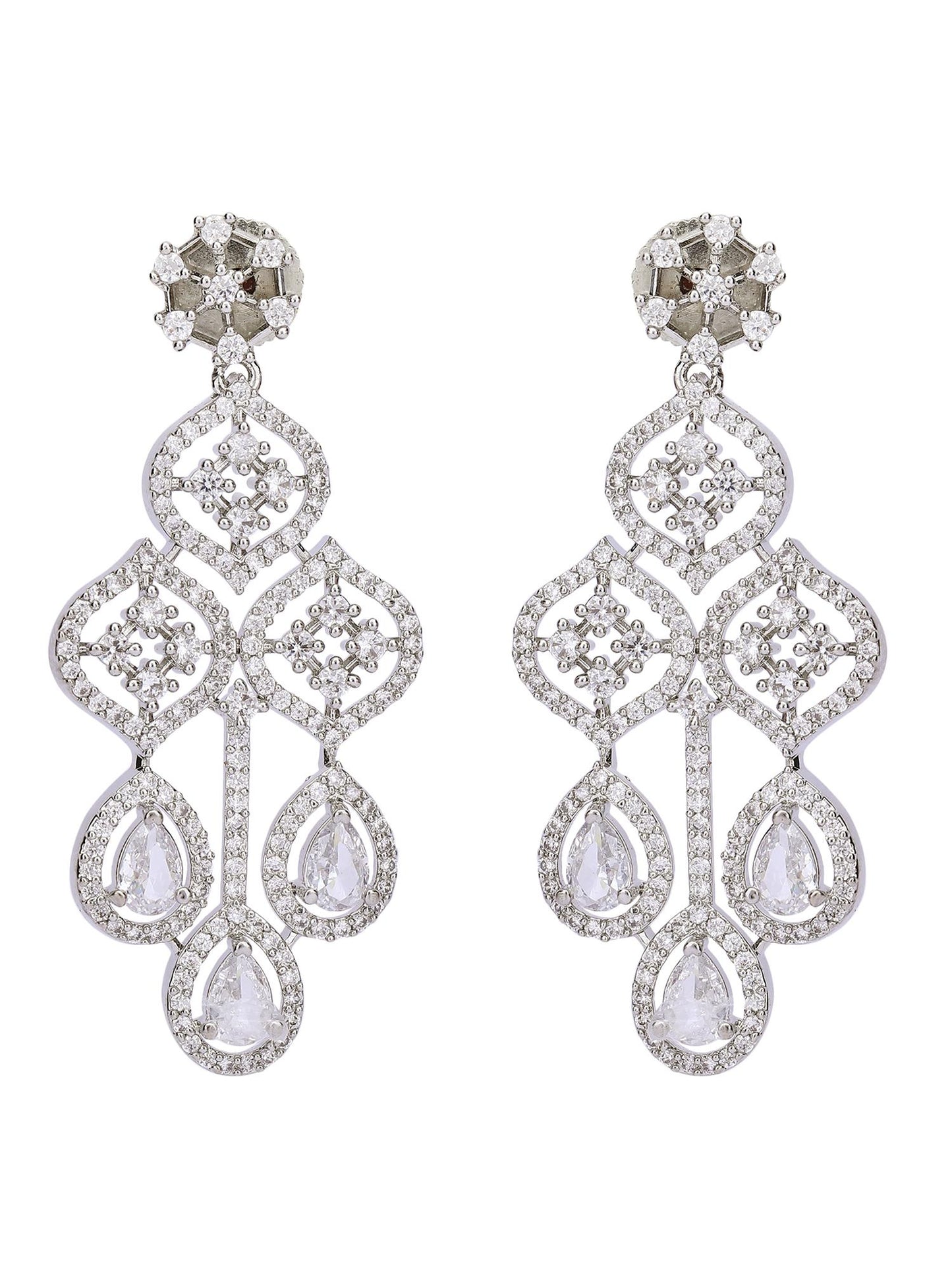 Dazzling Rhodium Plated American Diamond earrings set