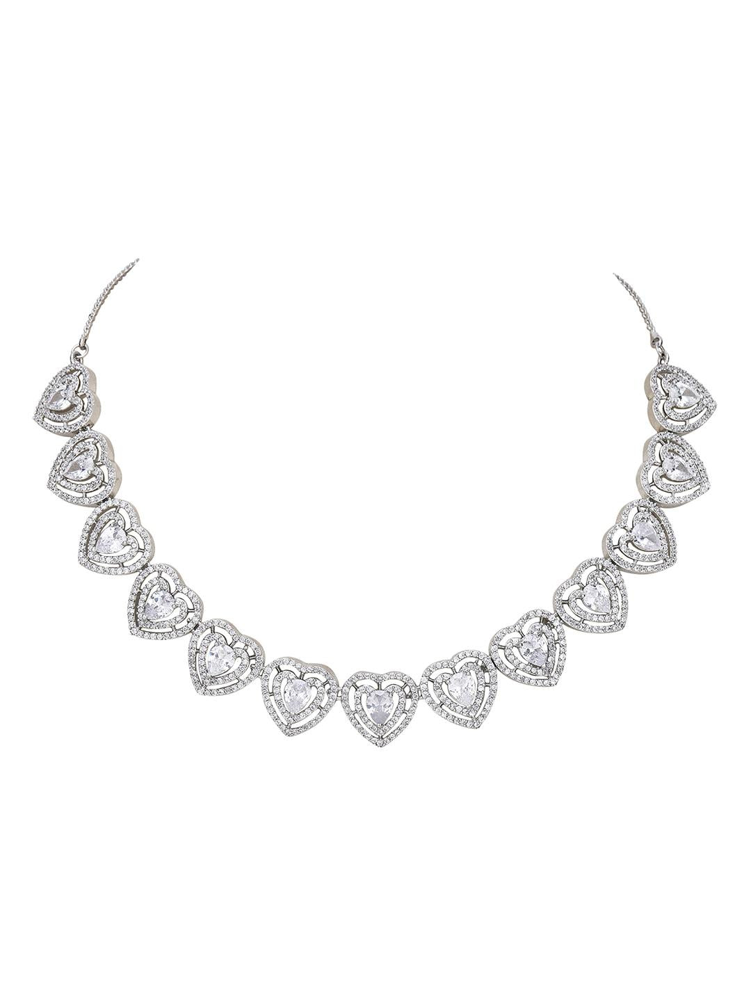 Heart Shaped Rhodium plated American Diamond Necklace Set