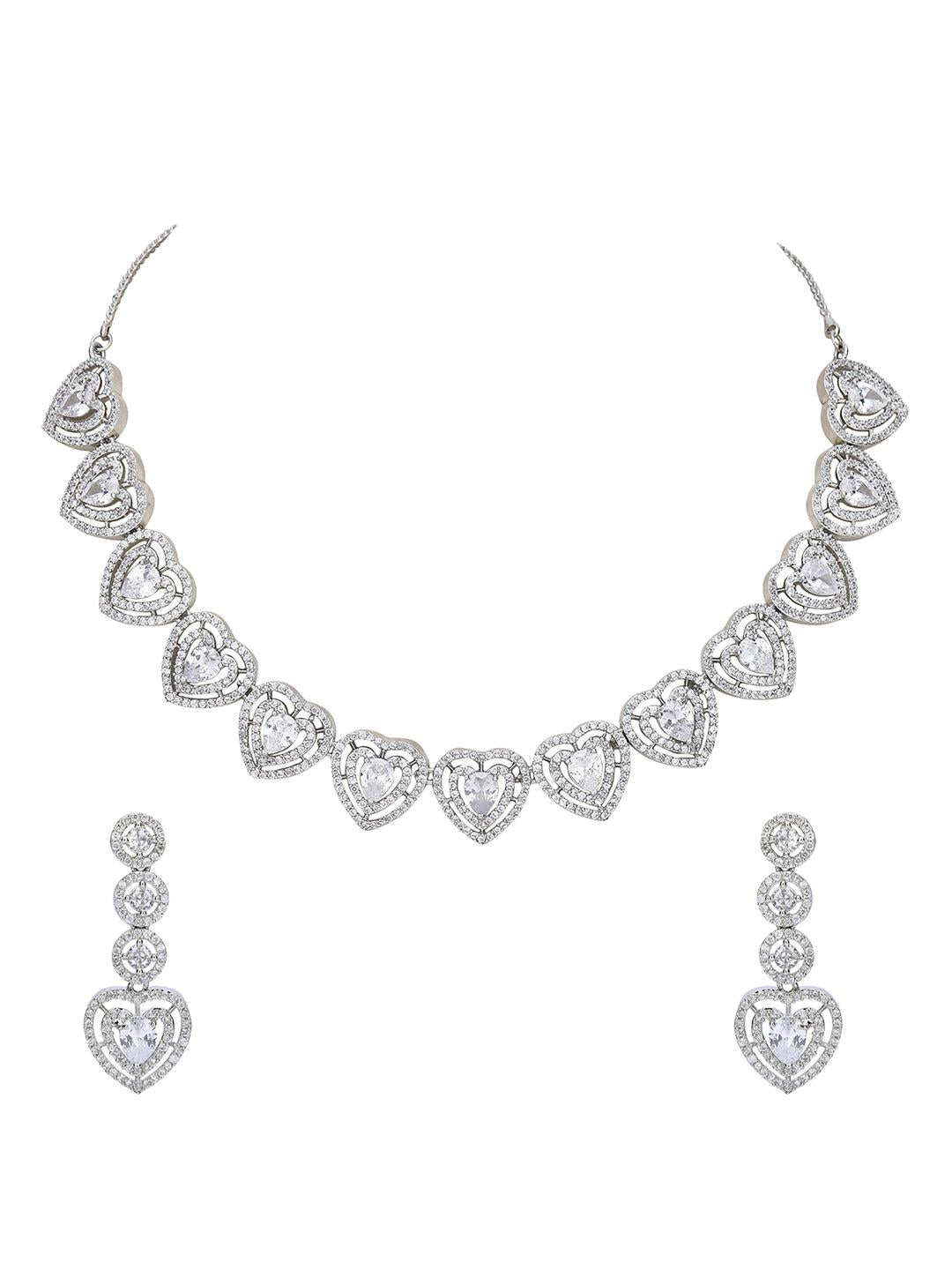 Heart Shaped Rhodium plated American Diamond Necklace Set
