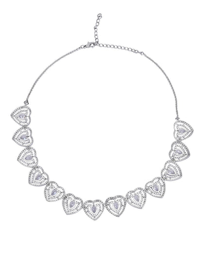 Heart Shaped Rhodium plated American Diamond Necklace Set