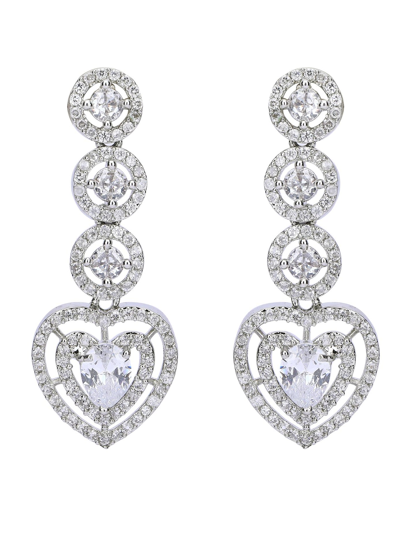 Heart Shaped Rhodium plated American Diamond Necklace Set