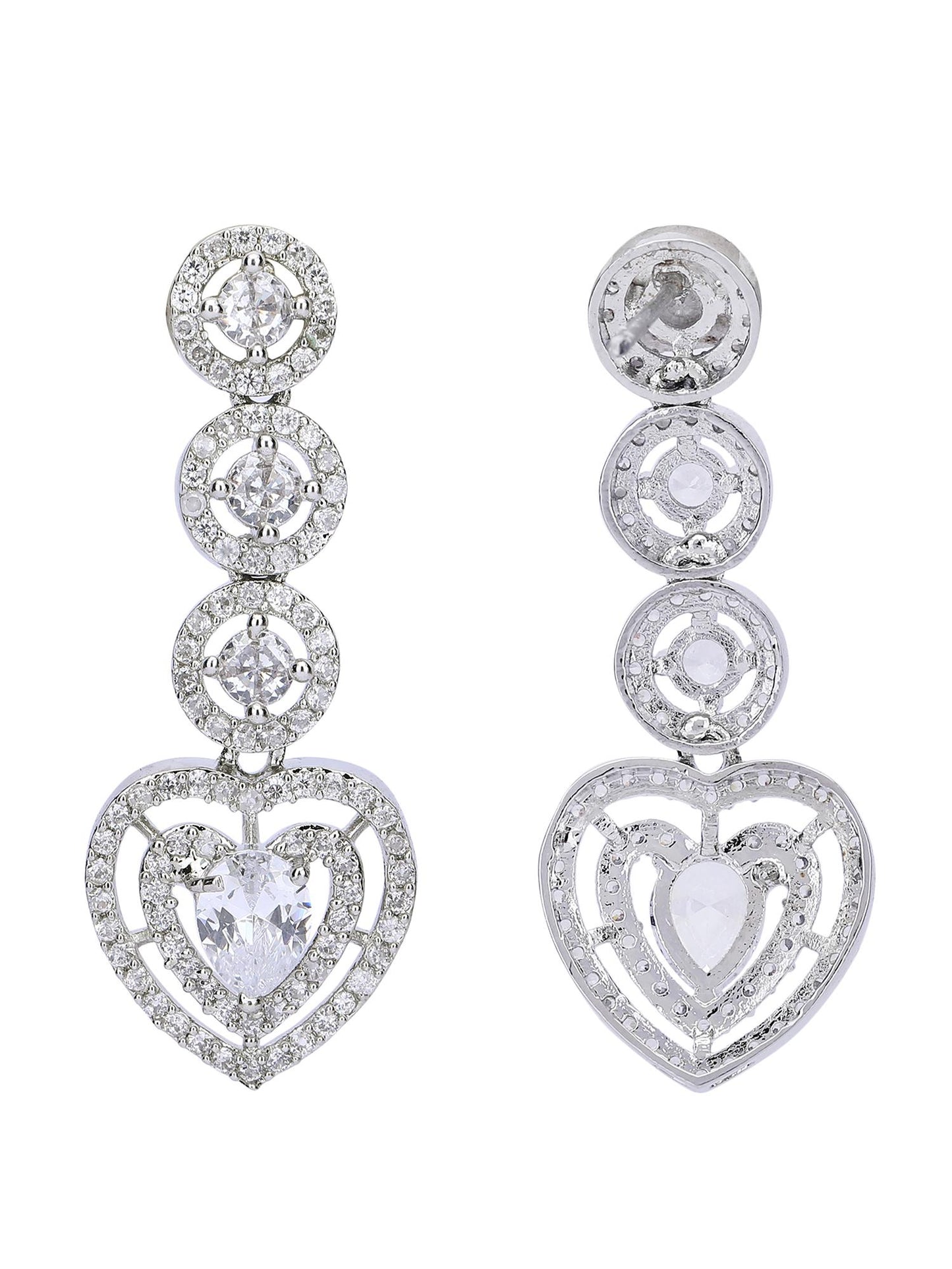 Heart Shaped Rhodium plated American Diamond Necklace Set