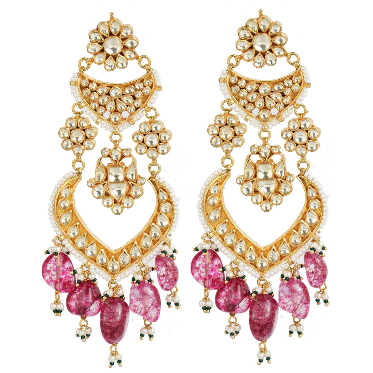 Elegant Kundan Earrings with Pink Stone Drops