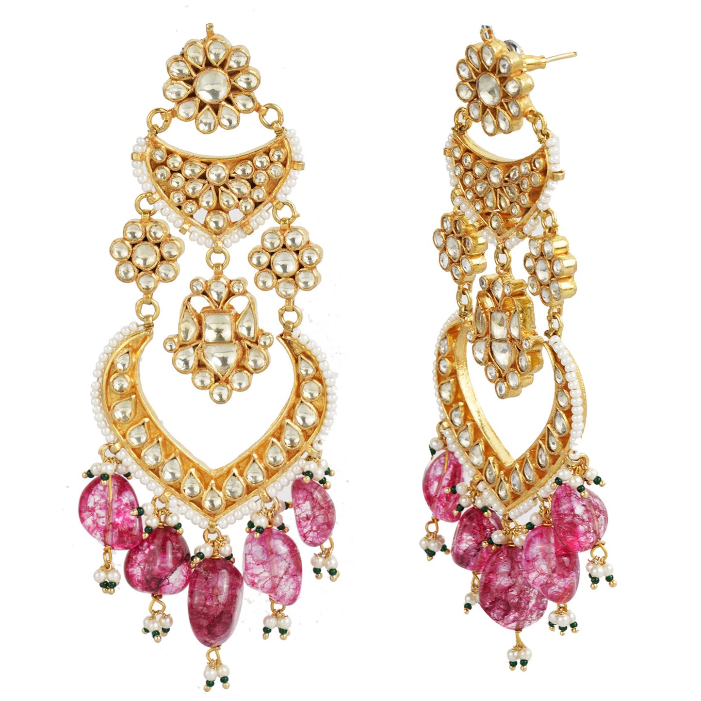 Elegant Kundan Earrings with Pink Stone Drops