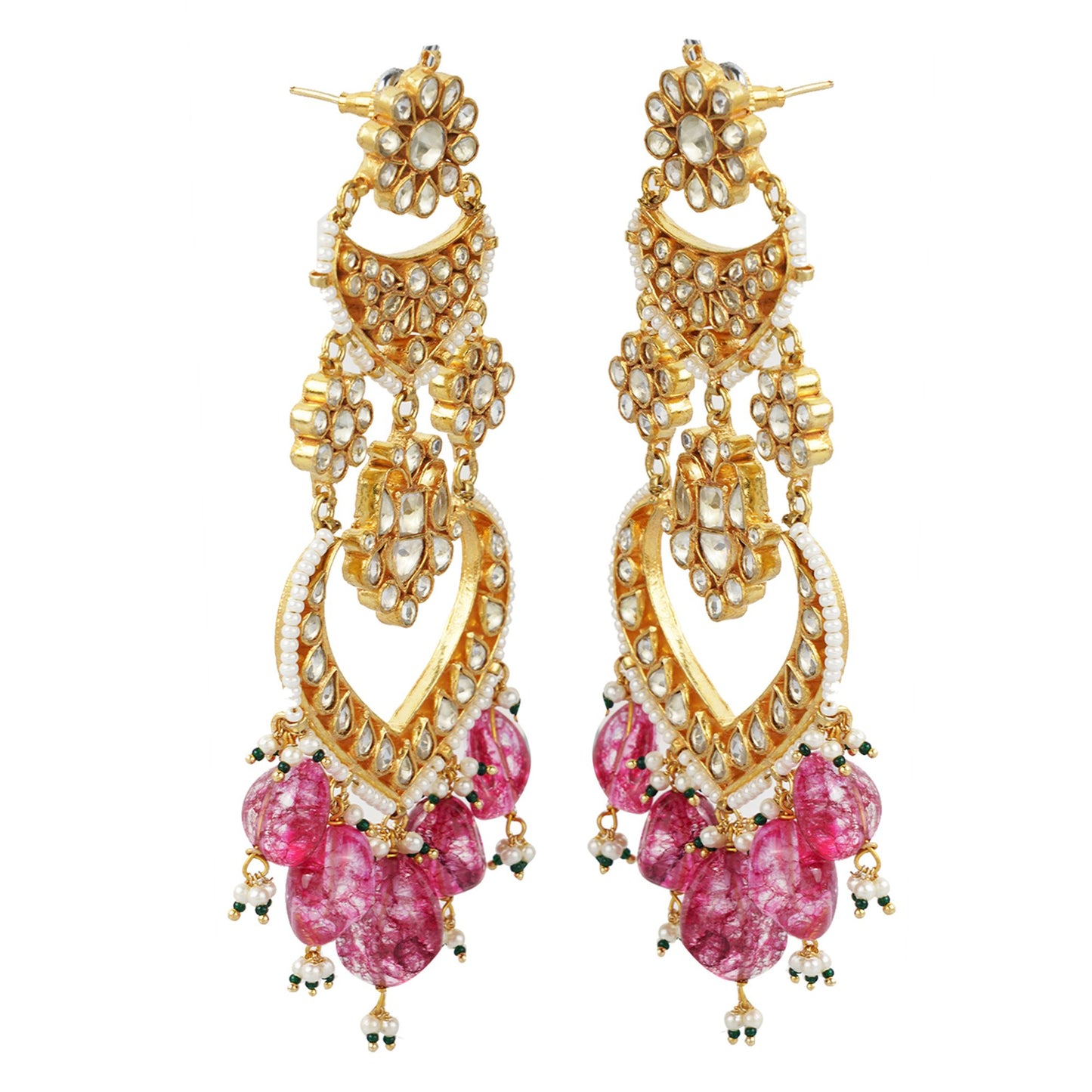 Elegant Kundan Earrings with Pink Stone Drops
