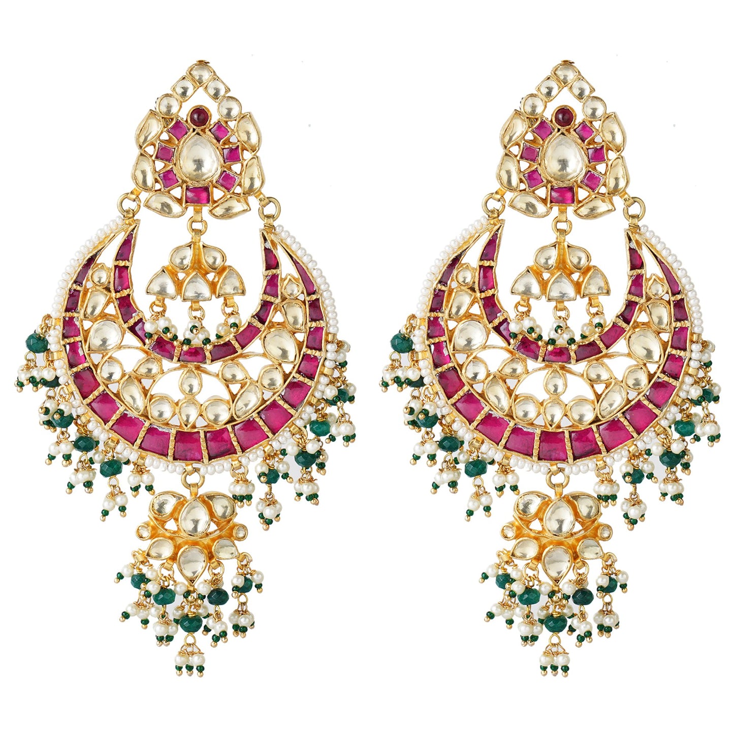 Gold Plated Kundan Chandbaali Earrings with Stones