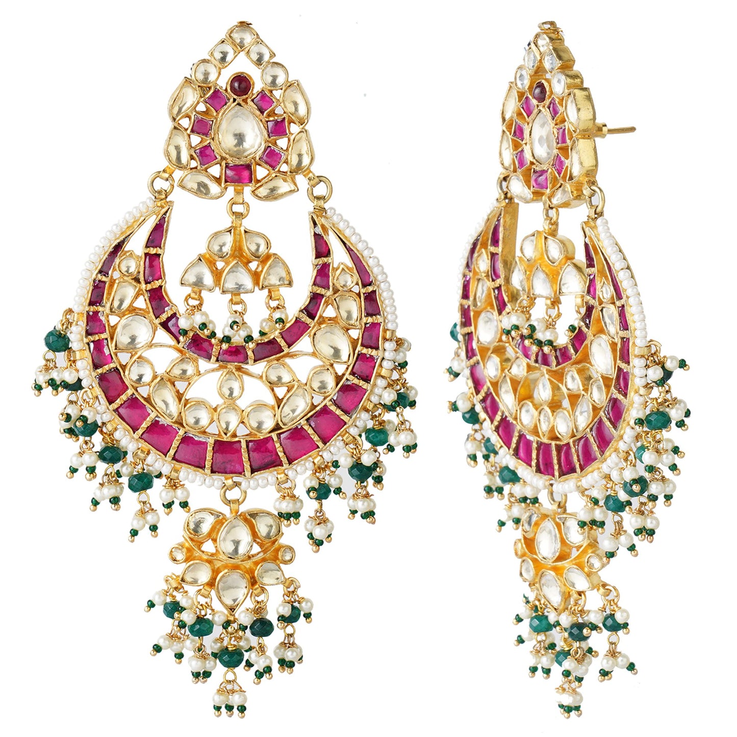 Gold Plated Kundan Chandbaali Earrings with Stones