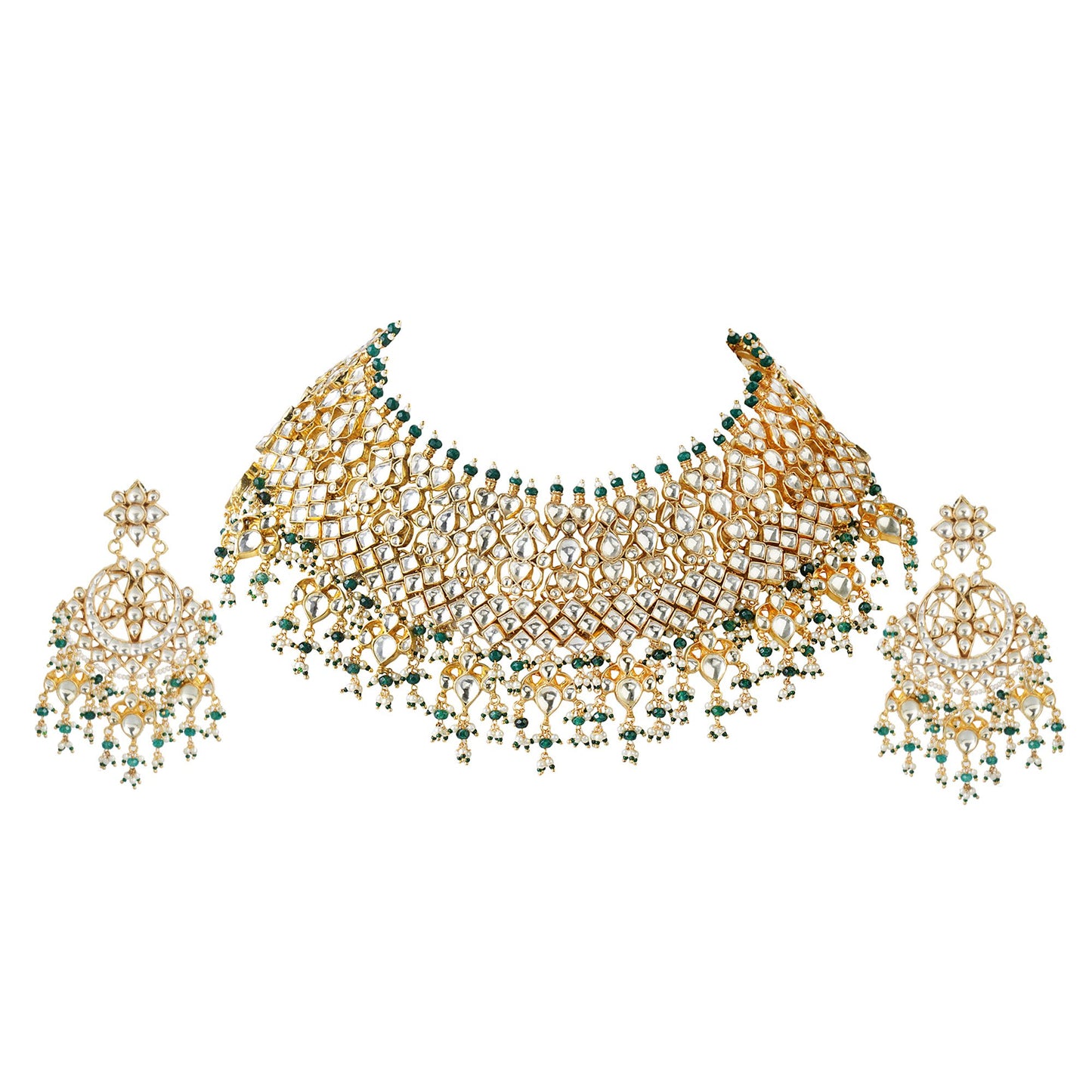 Kundan Necklace Set Plated in 22KT Gold
