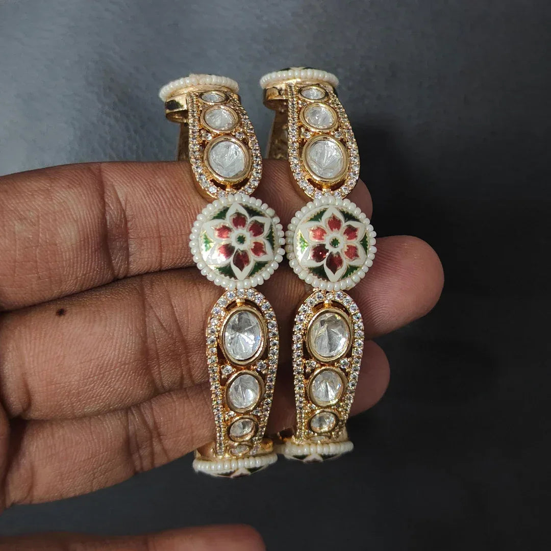 Elegant Kundan Meenakari Pearl-Studded Bangles for Women - Auraa Trends