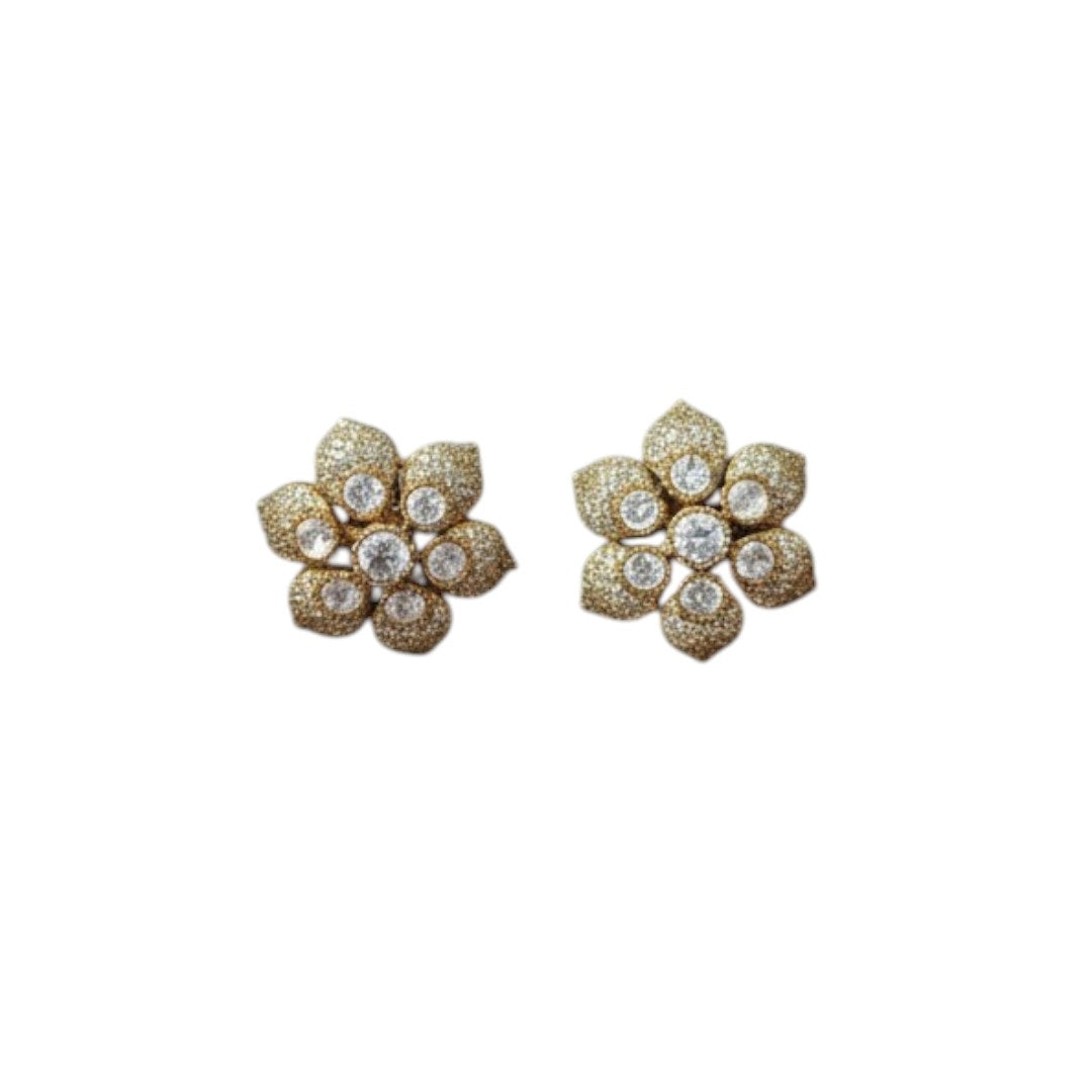 Gold-Plated Floral Stud Earrings with CZ Stones for Women