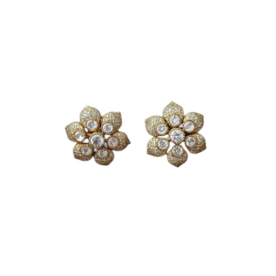 Gold-Plated Floral Stud Earrings with CZ Stones for Women - Auraa Trends