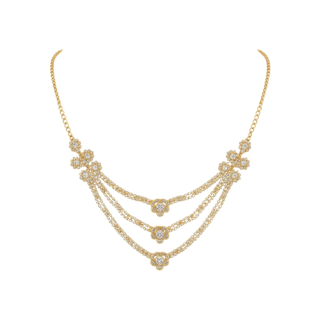Floral Gold Plated Layered Necklace Set with Earrings for Women
