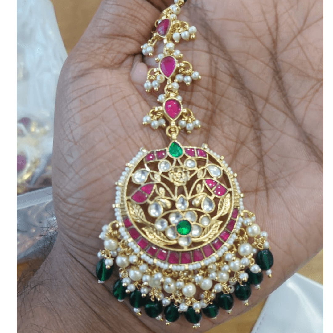 Kundan Maang Tikka with Ruby & Emerald Stones | Bridal Jewelry
