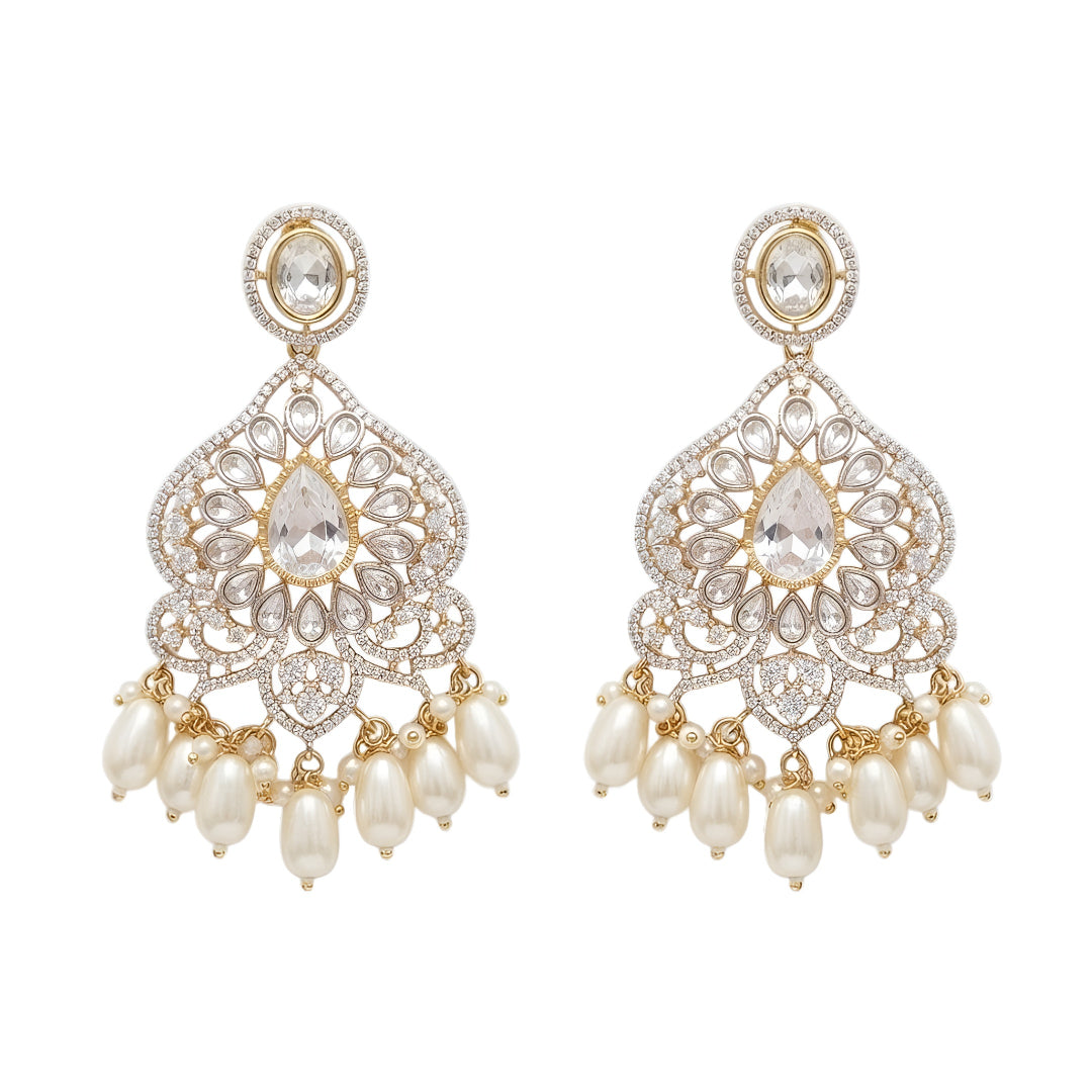 Kundan Pearl Chandbali Earrings for Women | Gold Plated Statement Bridal Earrings with Pearl Drops