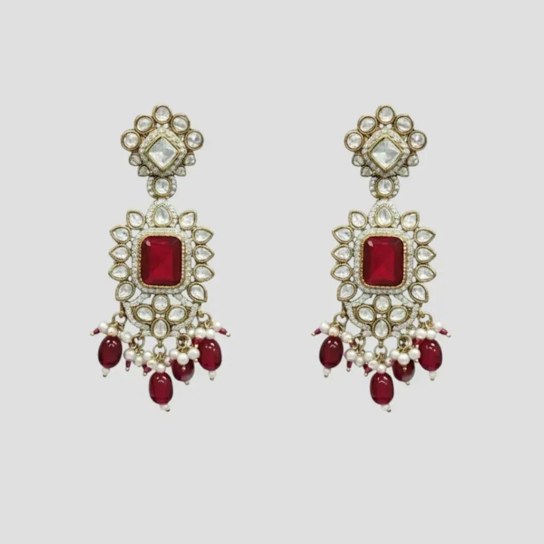 Bridal Kundan Necklace Set with Red Stones – Heavy Choker with Earrings - Auraa Trends