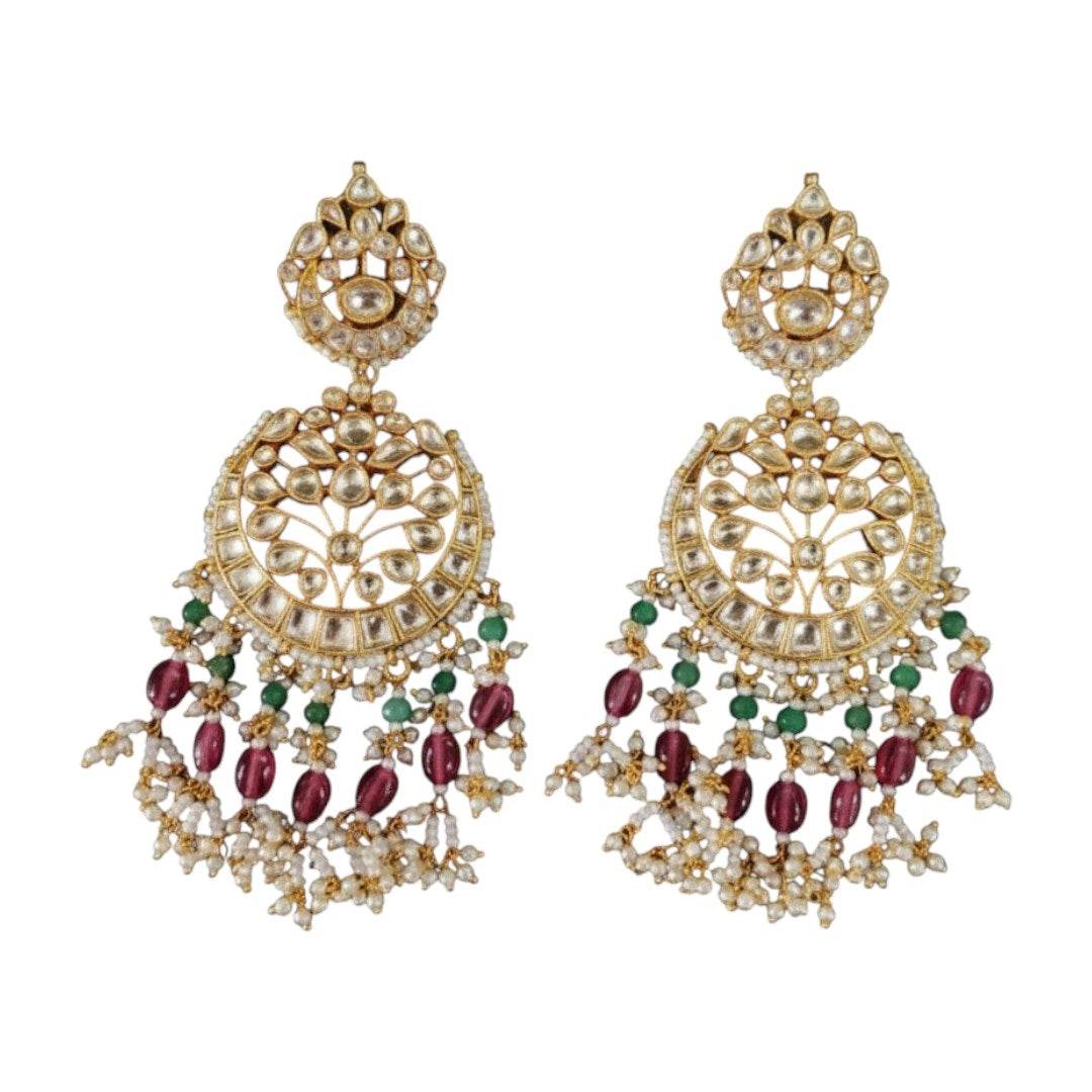 Traditional Kundan Bridal Necklace Set with Ruby & Emerald Beads - Auraa Trends