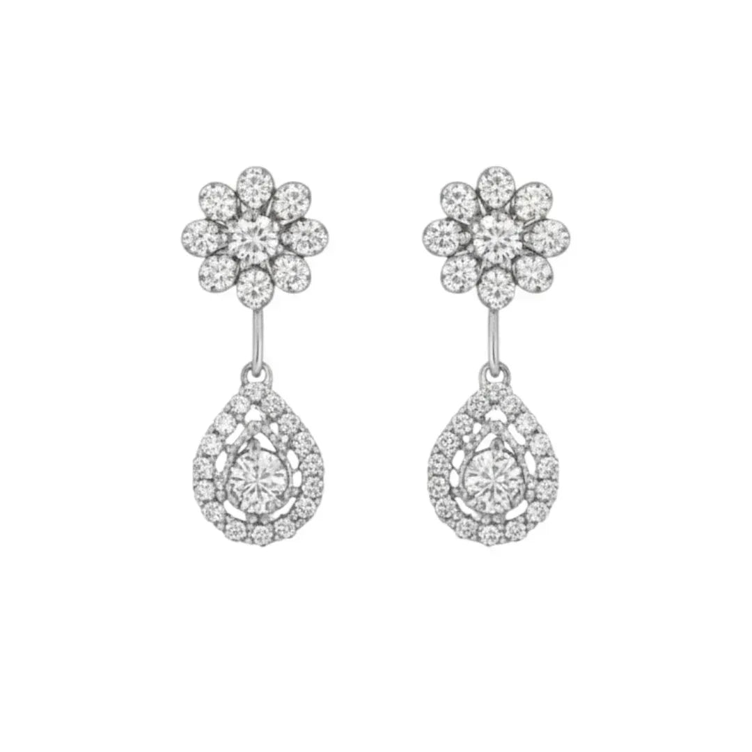 Floral Design Silver Plated Necklace and Earrings Set - Auraa Trends