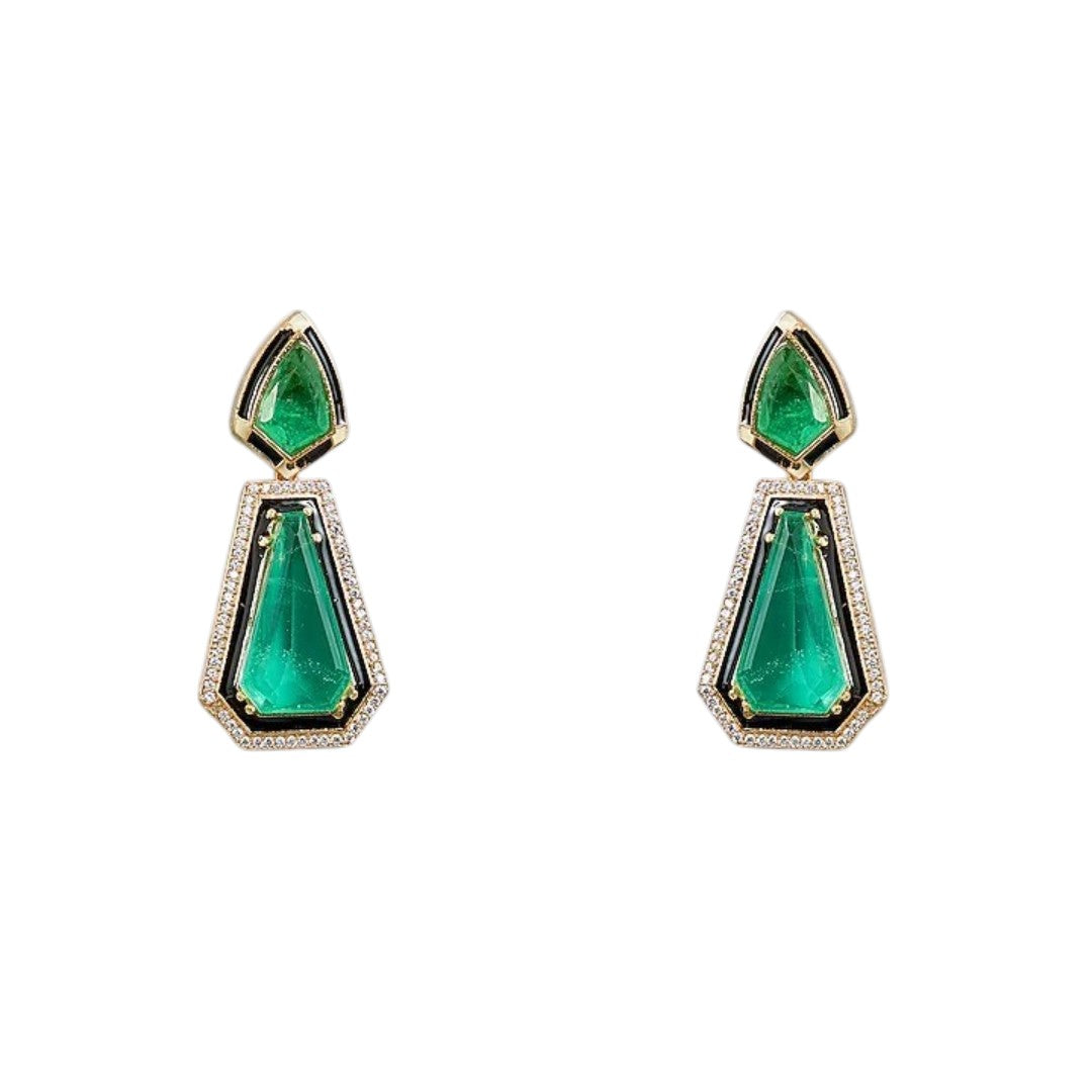 Emerald Green Geometric Statement Earrings for Women