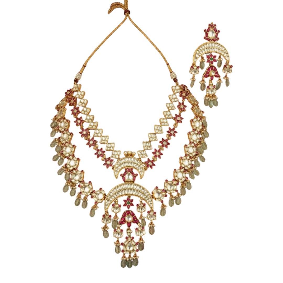 Bridal Kundan Polki Necklace Set with Earrings - Auraa Trends