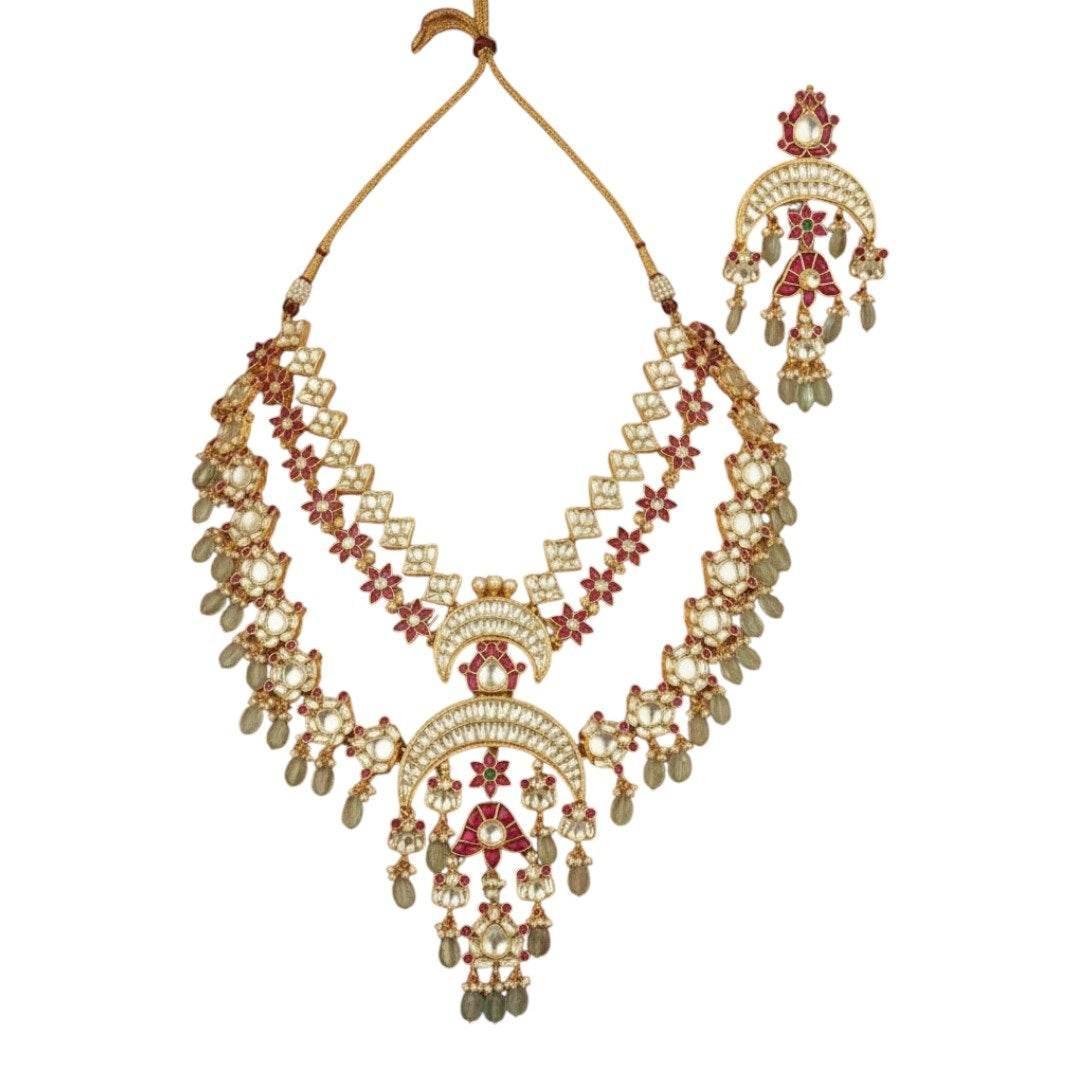 Bridal Kundan Polki Necklace Set with Earrings - Auraa Trends