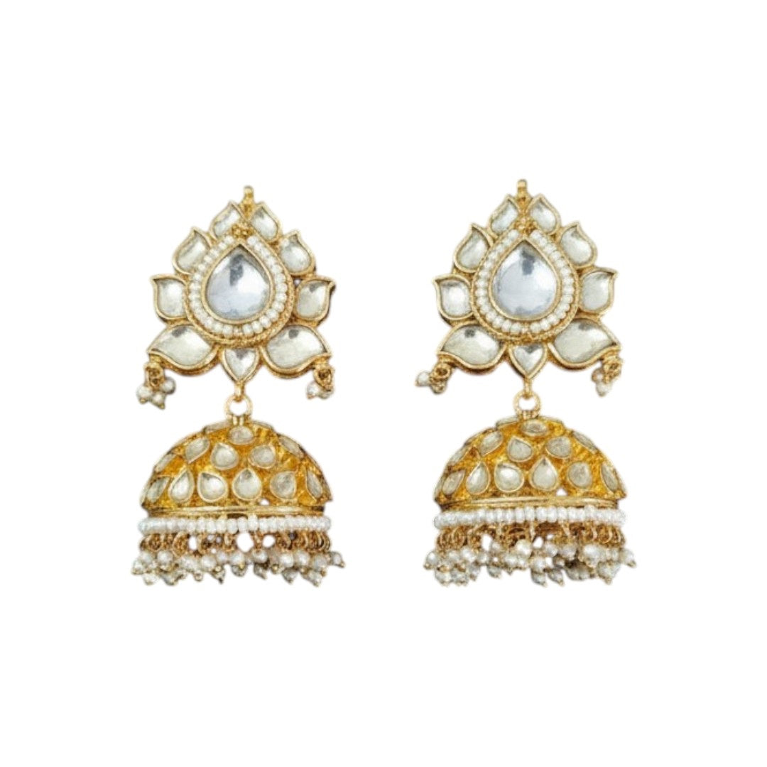 Gold-Plated Kundan Bridal Choker Necklace Set with Pearl Jhumka Earrings