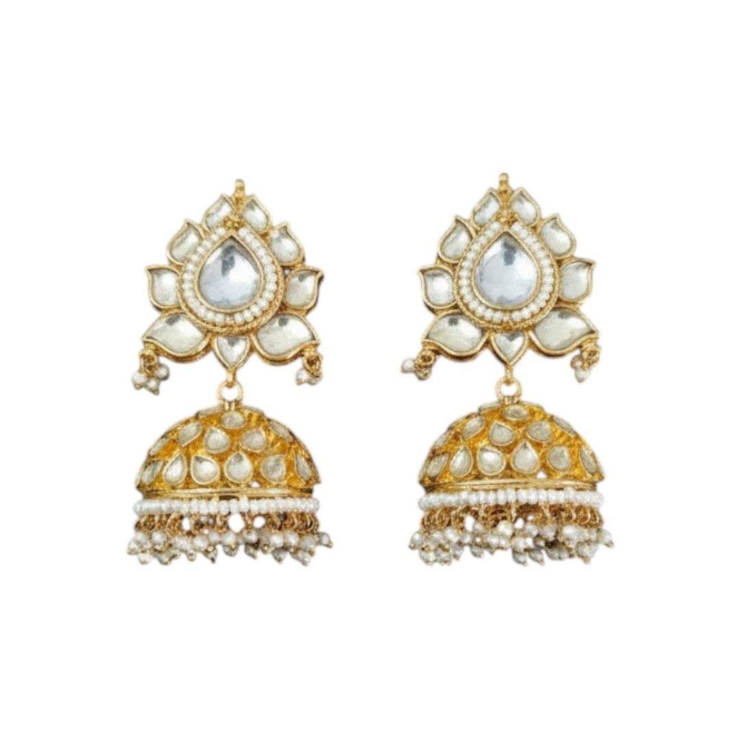 Gold-Plated Kundan Bridal Choker Necklace Set with Pearl Jhumka Earrings - Auraa Trends